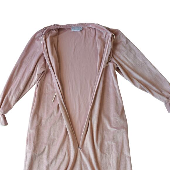 Vintage 80s Pastel Pink Velour House Dress Cozy Velvet Sleep Gown Size ML - Picture 5 of 7